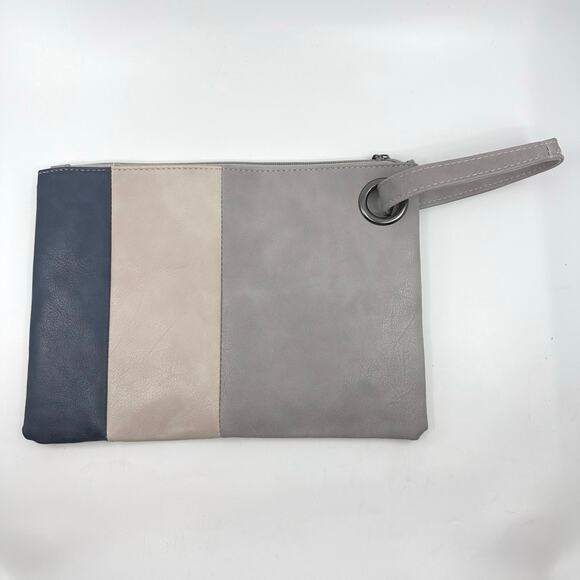 Clutch Bag Gray/Taupe/Blue Wristlet Purse Envelop Chain Handbag Foldover Pouch - Picture 4 of 5